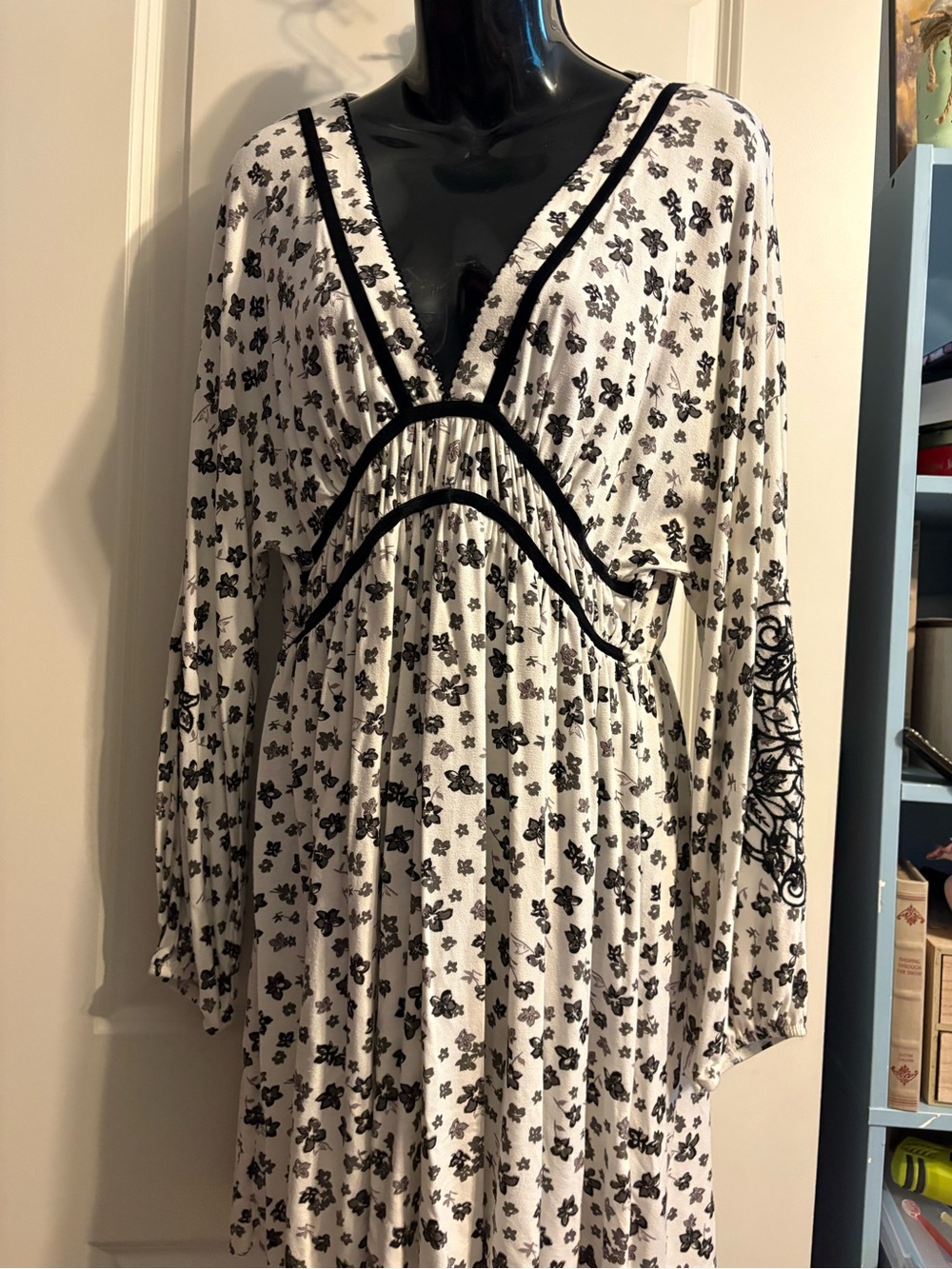 Topshop White Dress with Black Floral Print